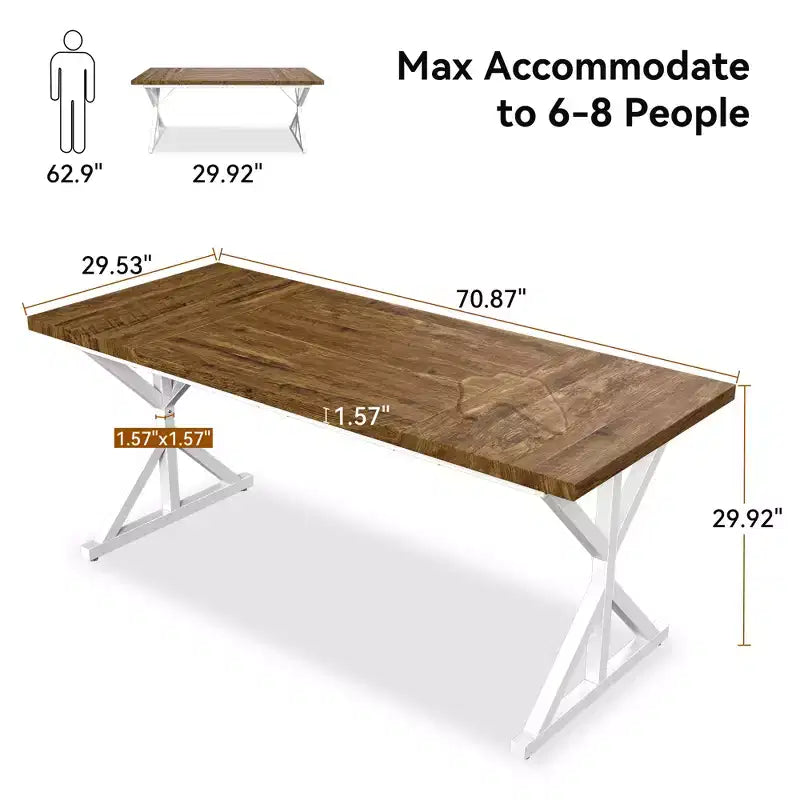 Farmhouse Dining Table for 6 People, 70.8 Inch Rectangular Wood Dining Table with Extra Heavy Duty Metal Legs
