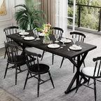 Dyonery Farmhouse Dining Table for 6 People, 70.8 Inch Rectangular Wood Dining Table with Extra Heavy Duty Metal Legs