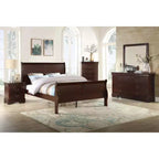 Okak 80 King Sleigh Bed Solid Wood Youth Bed Frame with Headboard/Footboard, Low Profile Safe Design for Kids Room, Cherry