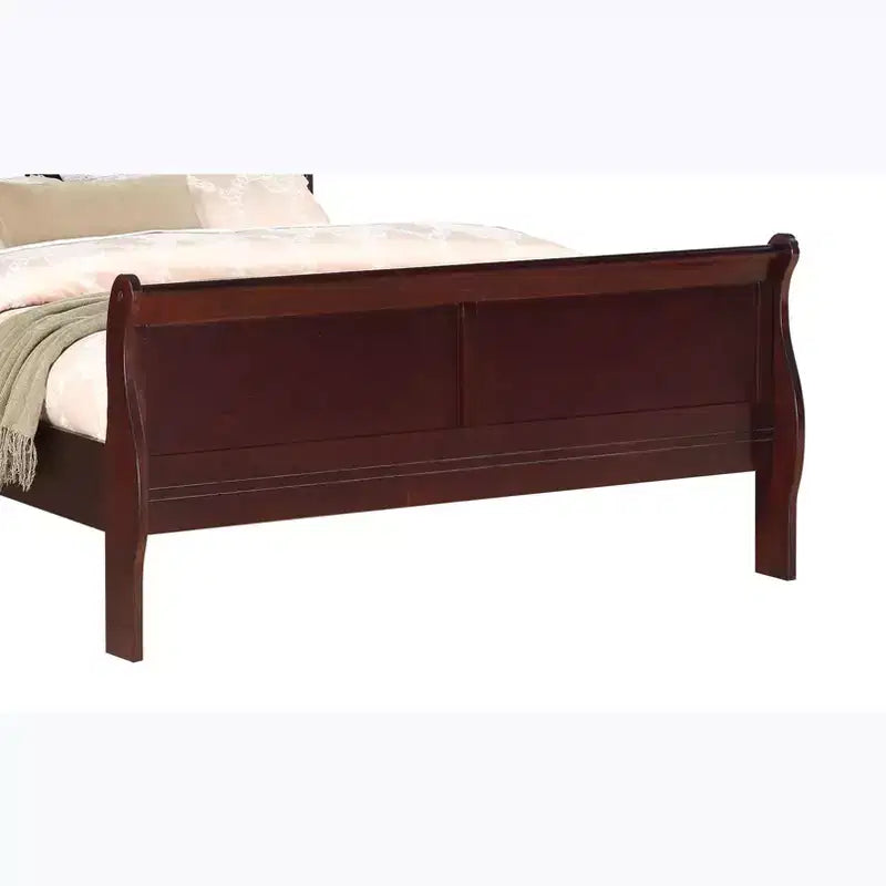 80 King Sleigh Bed Solid Wood Youth Bed Frame with Headboard/Footboard, Low Profile Safe Design for Kids Room, Cherry