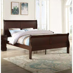 Lit traîneau 80" King en bois massif pour enfant avec tête et pied de lit, design sûr à profil bas pour chambre d'enfant, Cerisier