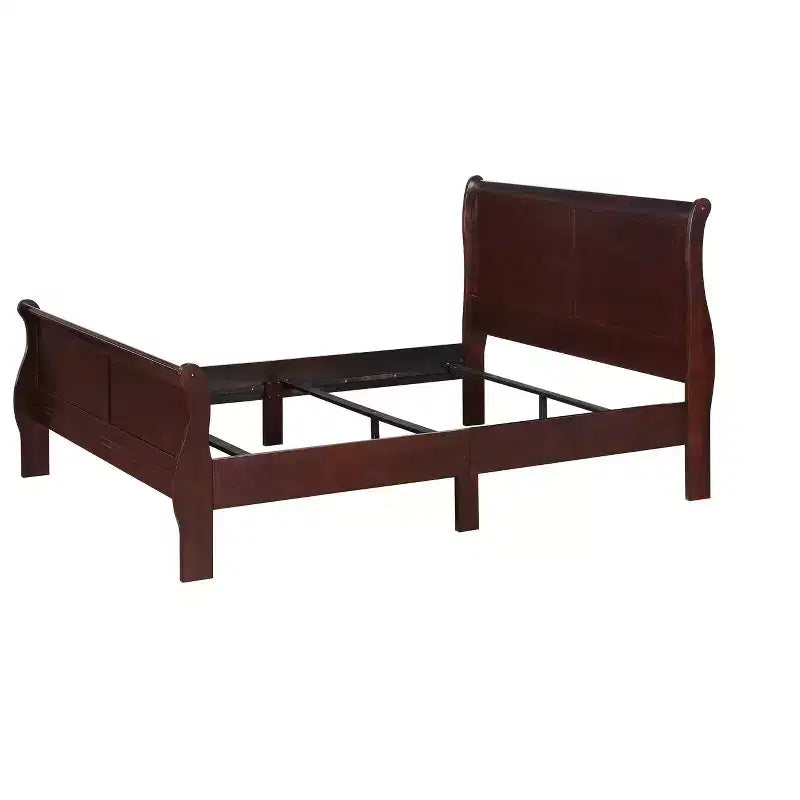 80 King Sleigh Bed Solid Wood Youth Bed Frame with Headboard/Footboard, Low Profile Safe Design for Kids Room, Cherry