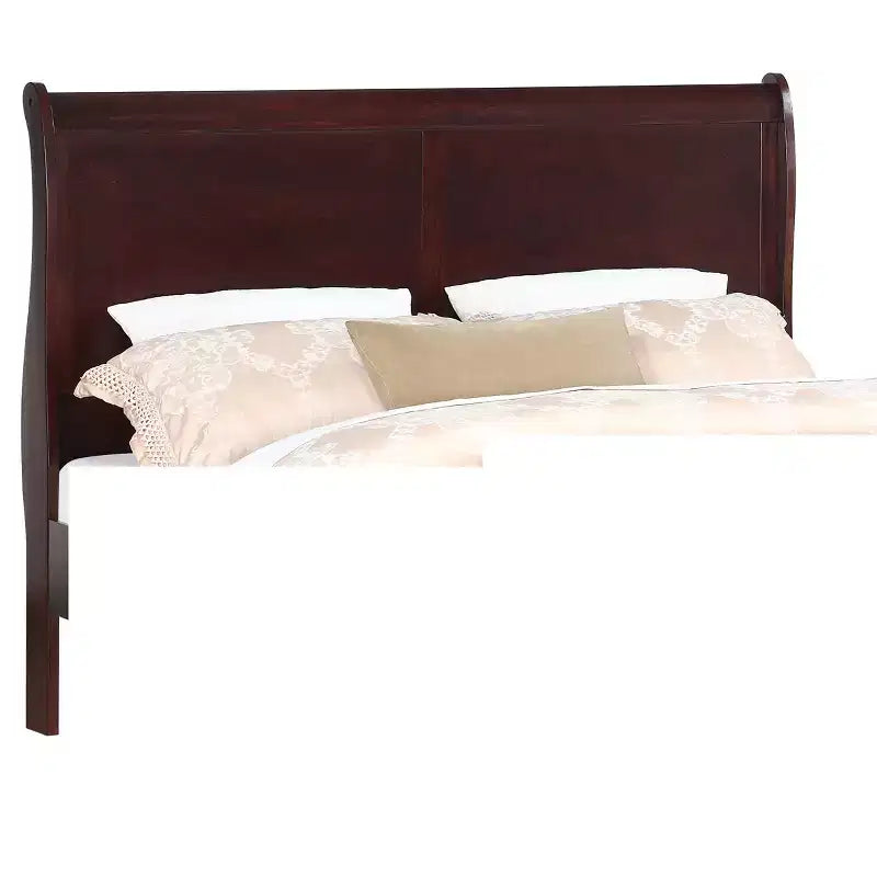 80 King Sleigh Bed Solid Wood Youth Bed Frame with Headboard/Footboard, Low Profile Safe Design for Kids Room, Cherry