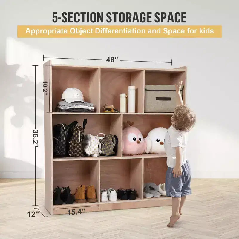 8-Section Cubbies for Classrooms, Smooth Glazed Surface Cubby Storage Cabinet, Classroom Cubbies, Storage Cabinet with 4 Casters, 2 Storage Boxes