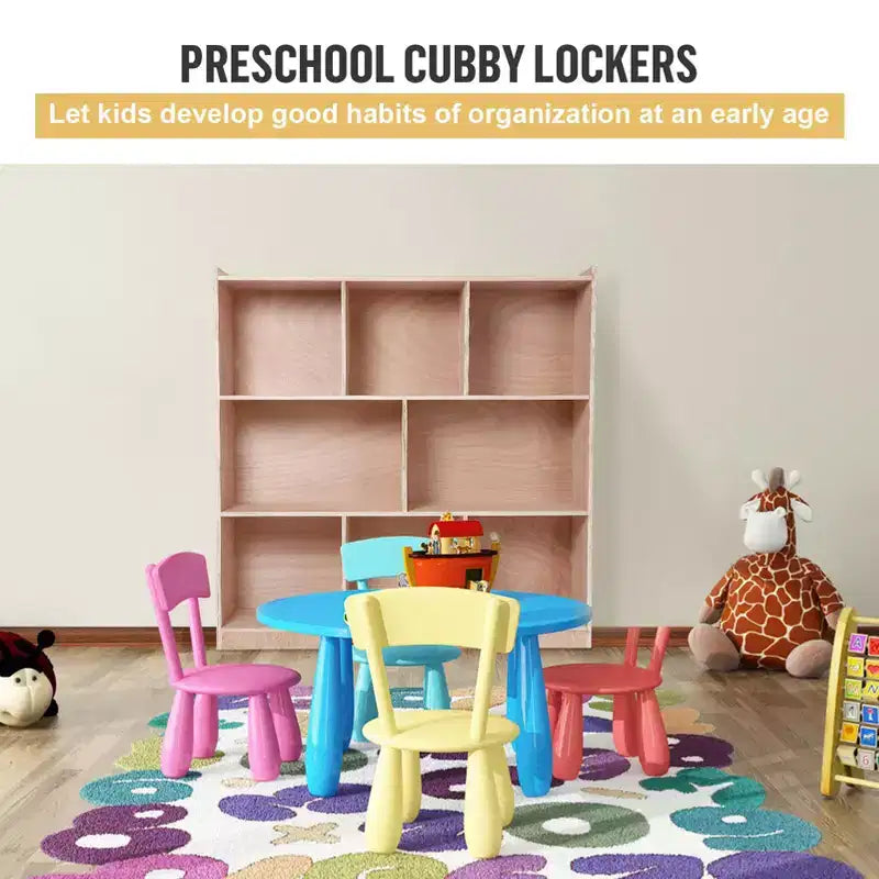 8-Section Cubbies for Classrooms, Smooth Glazed Surface Cubby Storage Cabinet, Classroom Cubbies, Storage Cabinet with 4 Casters, 2 Storage Boxes