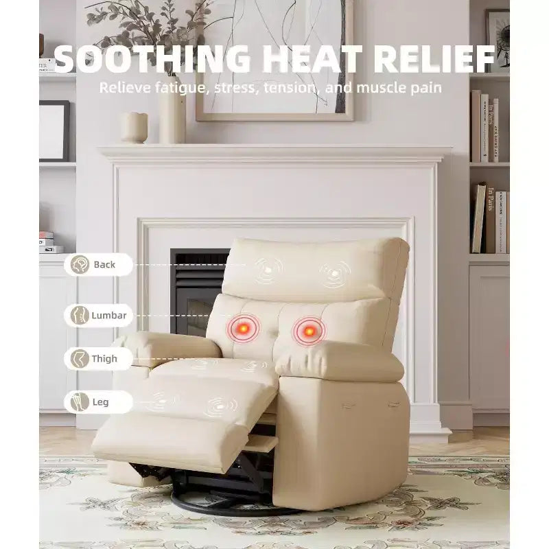 Recliner Chair, Swivel Rocker Recliners, 360 Swivel Reclining Chair with Heat and Massage