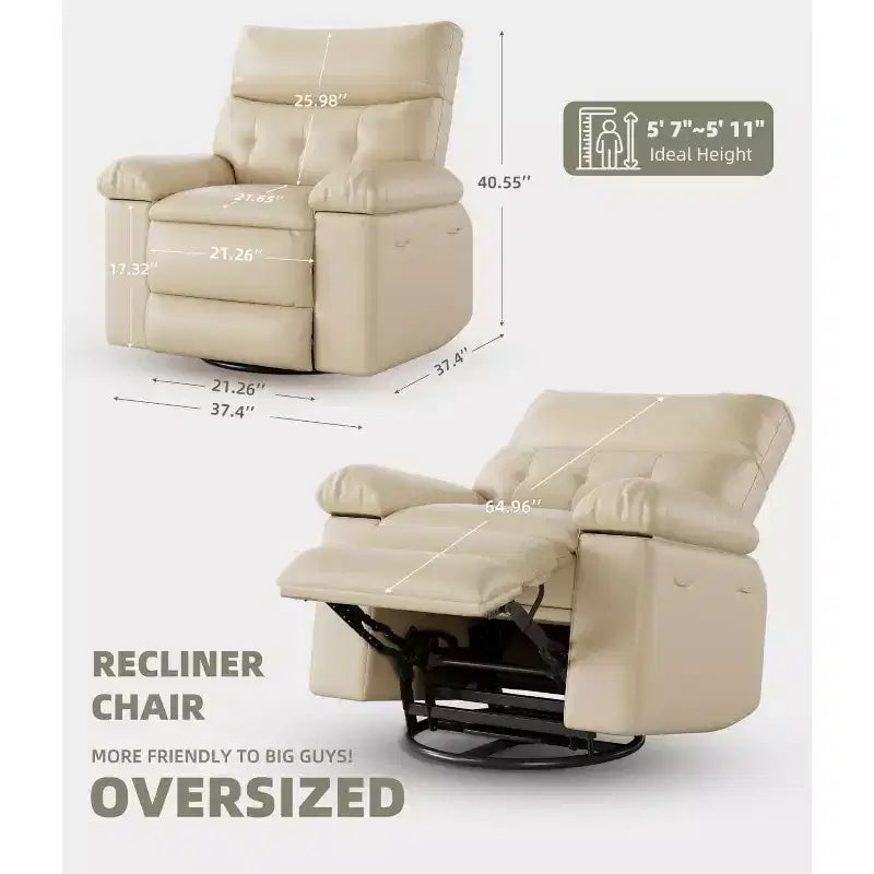 Recliner Chair, Swivel Rocker Recliners, 360 Swivel Reclining Chair with Heat and Massage
