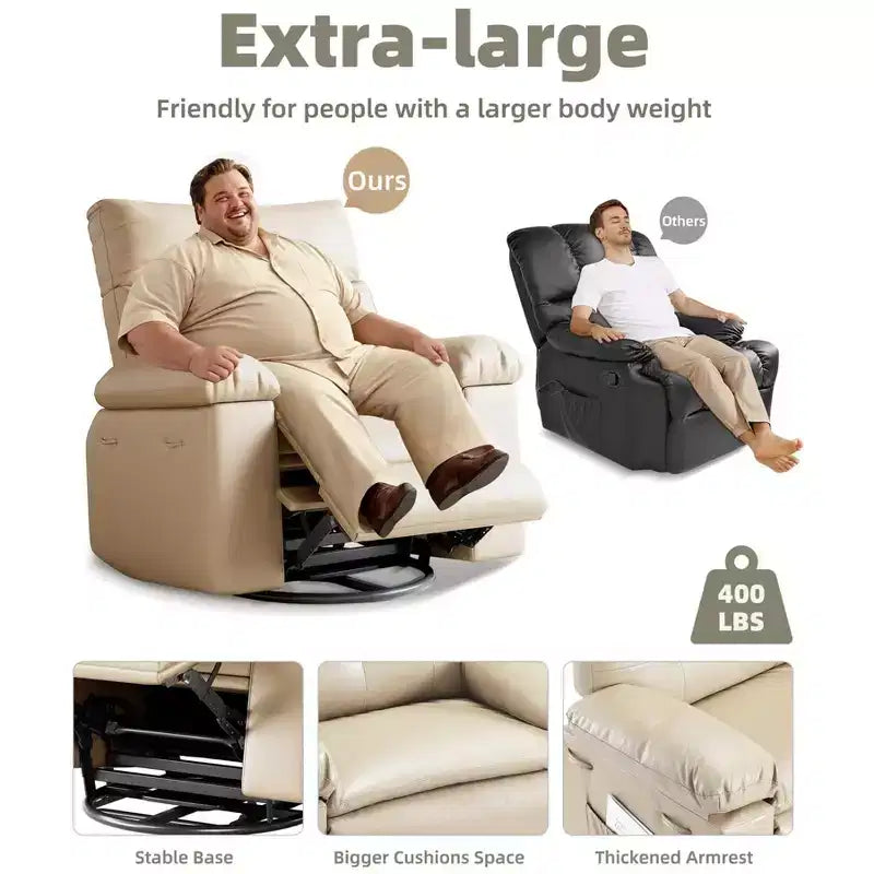 Oversized Power Recliner Chair with 360 Swivel, Massage & Heat