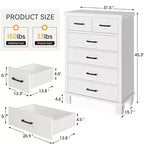 Commode de Chambre à Coucher avec 6 Tiroirs, Grande Commode Haute de 45 Po avec Rangement, Grande Commode pour Placard, Meuble de Rangement en Bois pour Entrée