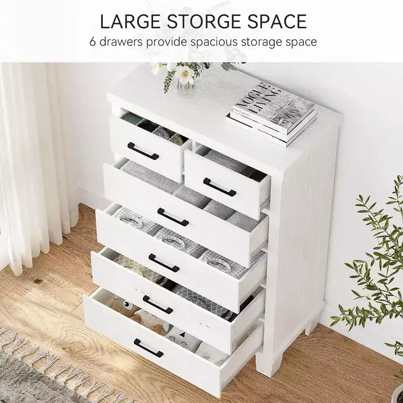Dresser for Bedroom with 6 Drawers, 45 Tall Chests of Drawers w/Storage, Large Drawer Dresser for Closet, Wooden Storage Cabinet for Entryway