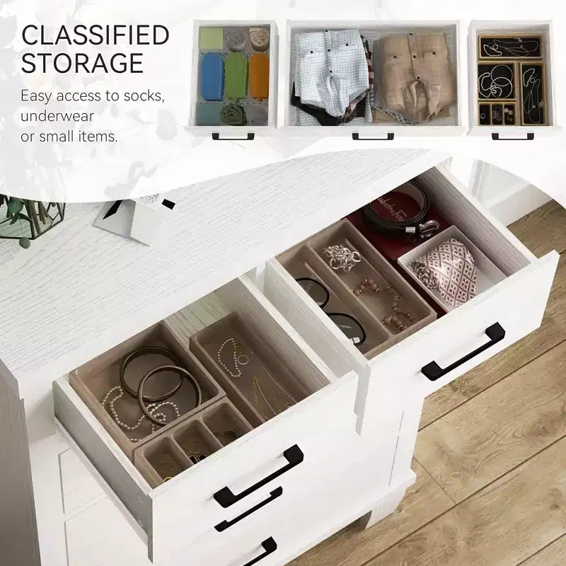 Dresser for Bedroom with 6 Drawers, 45 Tall Chests of Drawers w/Storage, Large Drawer Dresser for Closet, Wooden Storage Cabinet for Entryway