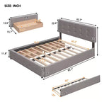 Lit plateforme rembourré avec 2 tiroirs et 1 lit gigogne jumeau XL en tissu de lin taille Queen - Beige foncé
