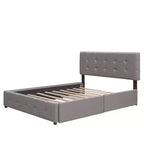 Lit plateforme rembourré avec 2 tiroirs et 1 lit gigogne jumeau XL en tissu de lin taille Queen - Beige foncé