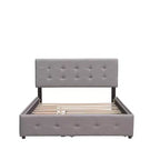 Lit plateforme rembourré avec 2 tiroirs et 1 lit gigogne jumeau XL en tissu de lin taille Queen - Beige foncé