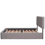 Lit plateforme rembourré avec 2 tiroirs et 1 lit gigogne jumeau XL en tissu de lin taille Queen - Beige foncé