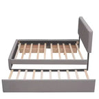 Lit plateforme rembourré avec 2 tiroirs et 1 lit gigogne jumeau XL en tissu de lin taille Queen - Beige foncé