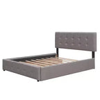 Lit plateforme rembourré avec 2 tiroirs et 1 lit gigogne jumeau XL en tissu de lin taille Queen - Beige foncé