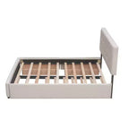 Lit plateforme rembourré avec 2 tiroirs et 1 lit gigogne jumeau XL en tissu de lin taille Queen - Beige foncé