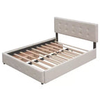 Lit plateforme rembourré avec 2 tiroirs et 1 lit gigogne jumeau XL en tissu de lin taille Queen - Beige foncé