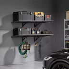 Étagère de garage murale à 2 niveaux, unité de rangement murale en acier de 0,5 x 1,2 m, 50 x 122 cm par étagère, capacité de charge totale de 254 kg, noire