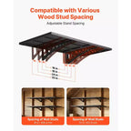 Étagère de garage murale à 2 niveaux, unité de rangement murale en acier de 0,5 x 1,2 m, 50 x 122 cm par étagère, capacité de charge totale de 254 kg, noire