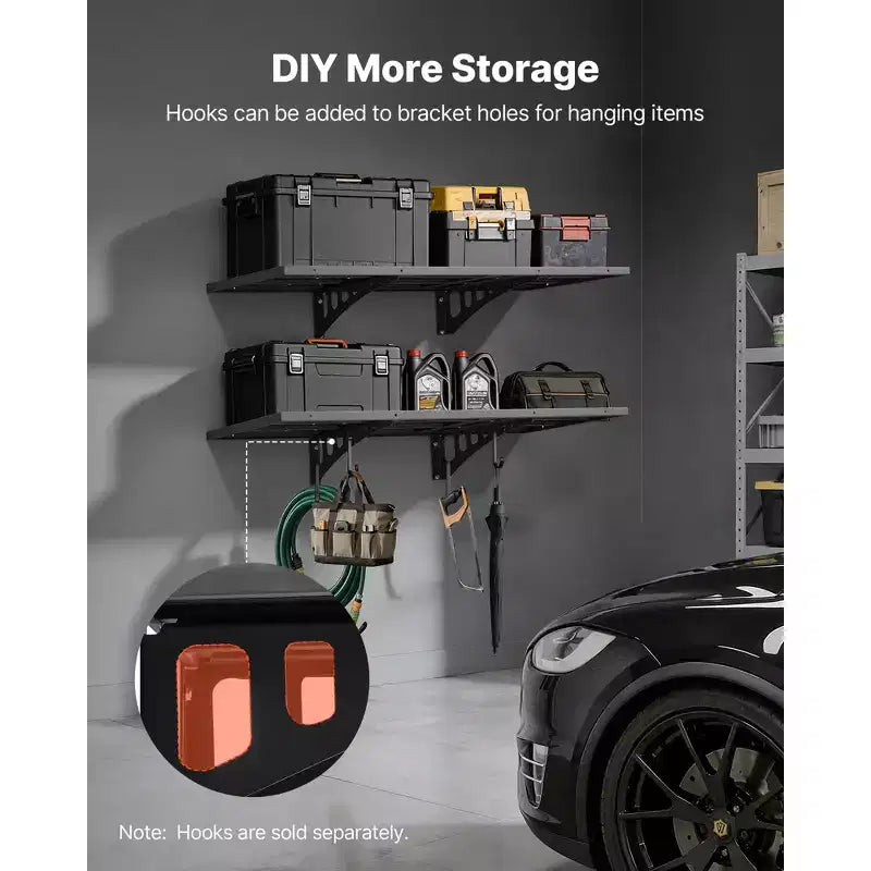 2-Tier Wall Garage Shelving, 1.64 x 4 ft Steel Wall Mounted Shelving Unit, 19.68 x 48 Inch Per Shelf, 560 lbs Total Weight Capacity, Black