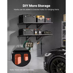 Étagère de garage murale à 2 niveaux, unité de rangement murale en acier de 0,5 x 1,2 m, 50 x 122 cm par étagère, capacité de charge totale de 254 kg, noire