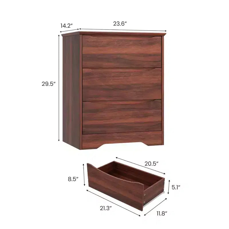 Tall Wooden Dresser with 3 Drawers Modern Chest of Drawers Deep Storage Large Closet with Wide Top for Bedroom Living Room Hallway Kids Room