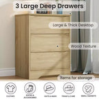 Grande commode en bois à 3 tiroirs, commode moderne de rangement profond, grand placard avec large plateau pour chambre à coucher, salon, couloir, chambre d'enfant