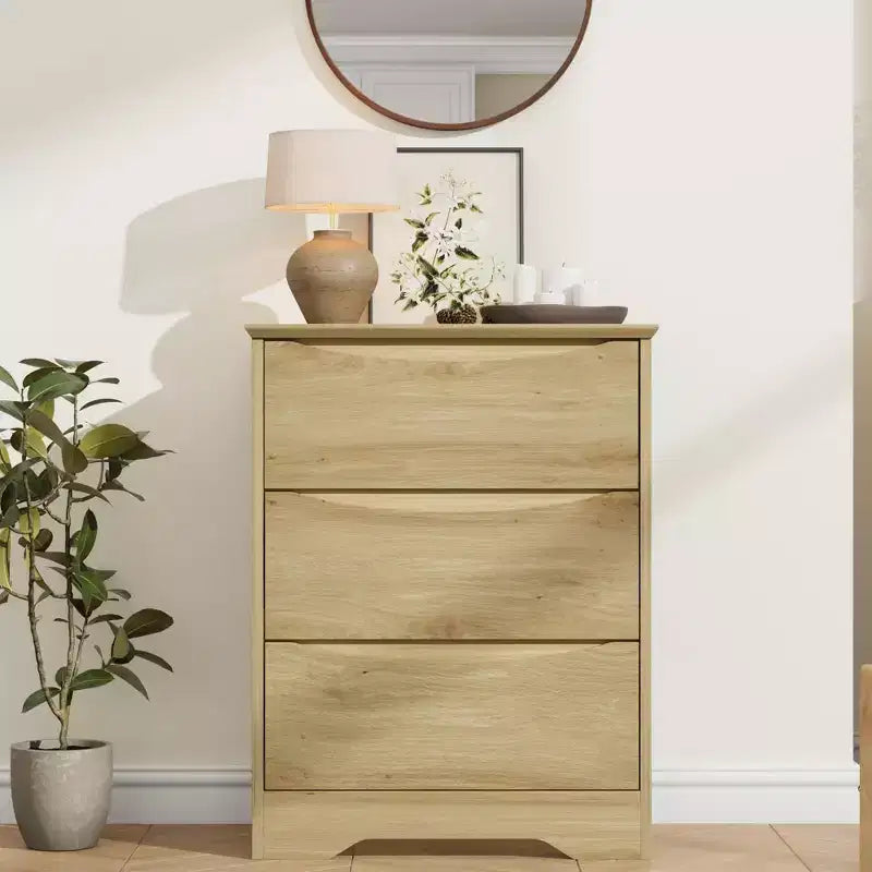 Tall Wooden Dresser with 3 Drawers Modern Chest of Drawers Deep Storage Large Closet with Wide Top for Bedroom Living Room Hallway Kids Room