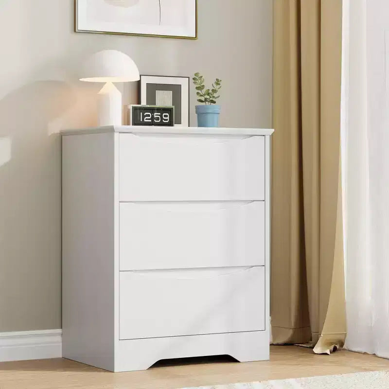 Tall Wooden Dresser with 3 Drawers Modern Chest of Drawers Deep Storage Large Closet with Wide Top for Bedroom Living Room Hallway Kids Room