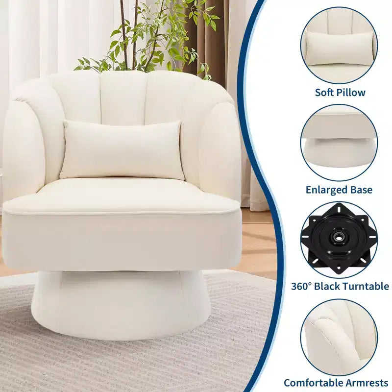 Swivel Barrel Chair - Velvet Upholstered Modern Armchair with Striped Backrest & Plush Padding, Round Lounge Chair for Living Room, Bedroom
