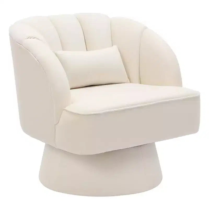 Swivel Barrel Chair - Velvet Upholstered Modern Armchair with Striped Backrest & Plush Padding, Round Lounge Chair for Living Room, Bedroom