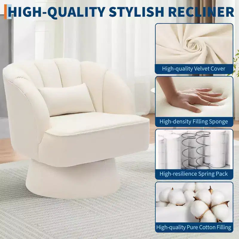 Swivel Barrel Chair - Velvet Upholstered Modern Armchair with Striped Backrest & Plush Padding, Round Lounge Chair for Living Room, Bedroom