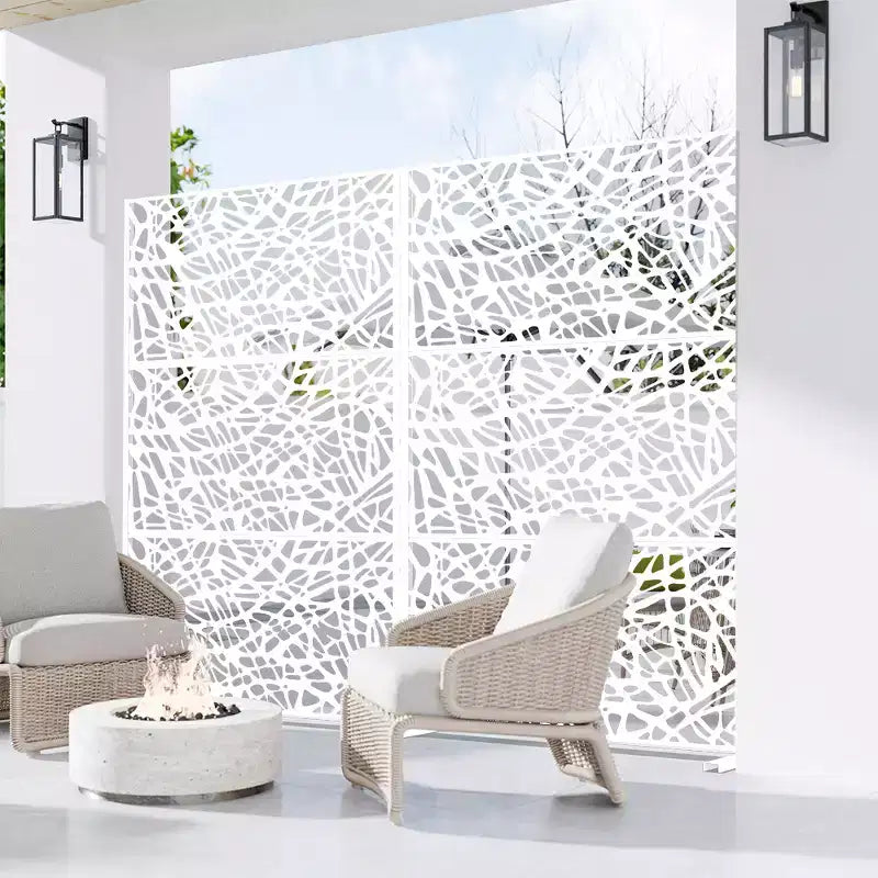 72x47 White Outdoor Natural Privacy Panel Screen, 3 Piece Natural Folding Divider for Backyard and Garden