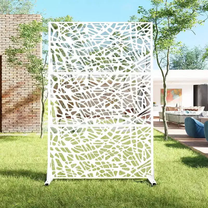72x47 White Outdoor Natural Privacy Panel Screen, 3 Piece Natural Folding Divider for Backyard and Garden