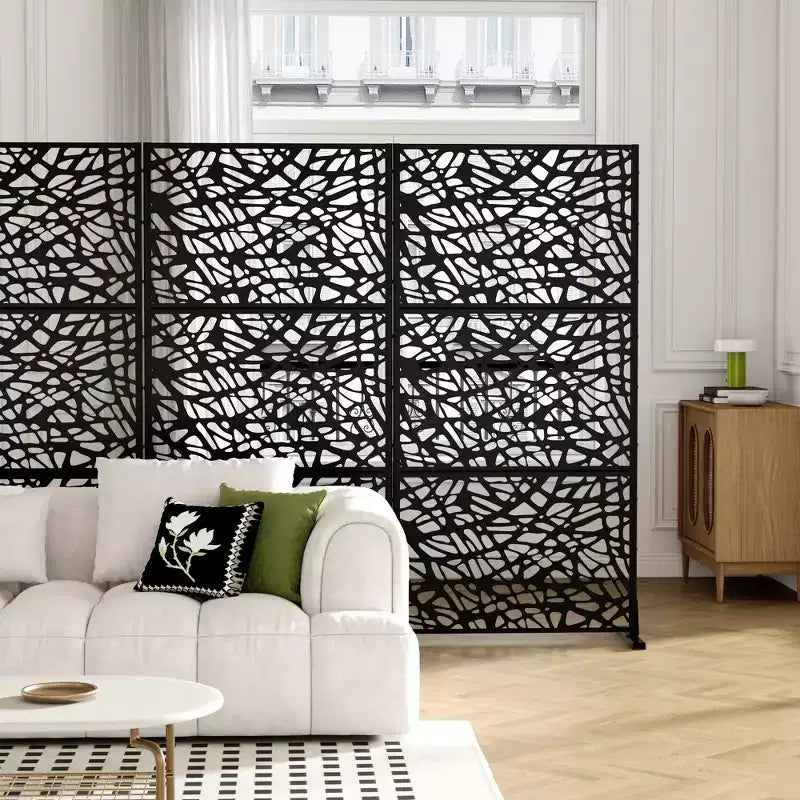 72x47 White Outdoor Natural Privacy Panel Screen, 3 Piece Natural Folding Divider for Backyard and Garden