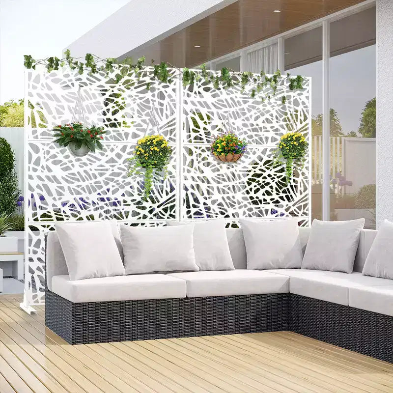 72x47 White Outdoor Natural Privacy Panel Screen, 3 Piece Natural Folding Divider for Backyard and Garden