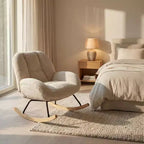 Fauteuil à bascule en velours côtelé, fauteuil à bascule rembourré en tissu, beige