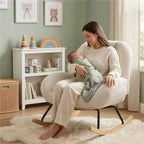 Fauteuil à bascule en velours côtelé, fauteuil à bascule rembourré en tissu, beige