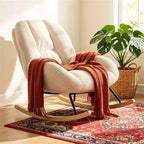 Fauteuil à bascule en velours côtelé, fauteuil à bascule rembourré en tissu, beige