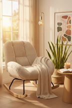 Fauteuil à bascule en velours côtelé, fauteuil à bascule rembourré en tissu, beige