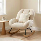 Fauteuil à bascule en velours côtelé, fauteuil à bascule rembourré en tissu, beige