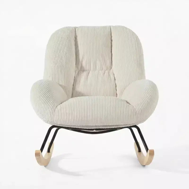 Corduroy Rocking Accent Chair, Fabric Upholstered Rocking Chair, Beige
