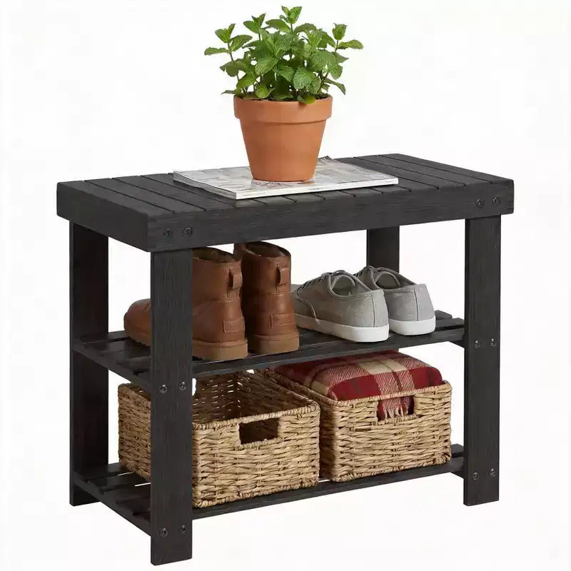 Bamboo Entryway Shoe Bench with 2-Tier Storage Shelf for Entryway& Living Room