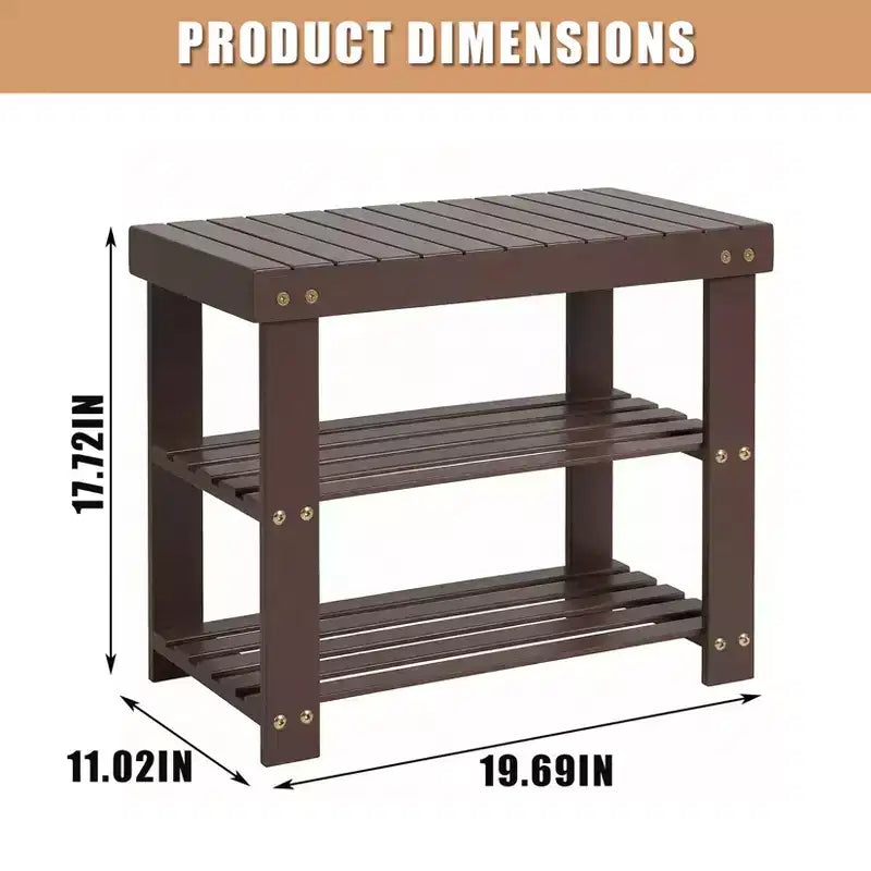Bamboo Entryway Shoe Bench with 2-Tier Storage Shelf for Entryway& Living Room