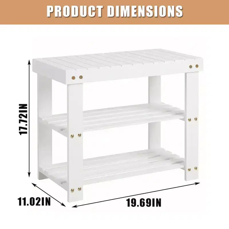 Bamboo Entryway Shoe Bench with 2-Tier Storage Shelf for Entryway& Living Room