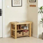 Bamboo Entryway Shoe Bench with 2-Tier Storage Shelf for Entryway& Living Room