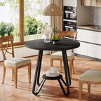 Table de salle à manger ronde de 80 cm pour 2 avec double étagère, petite table de cuisine pour salle à manger, appartement, petit espace
