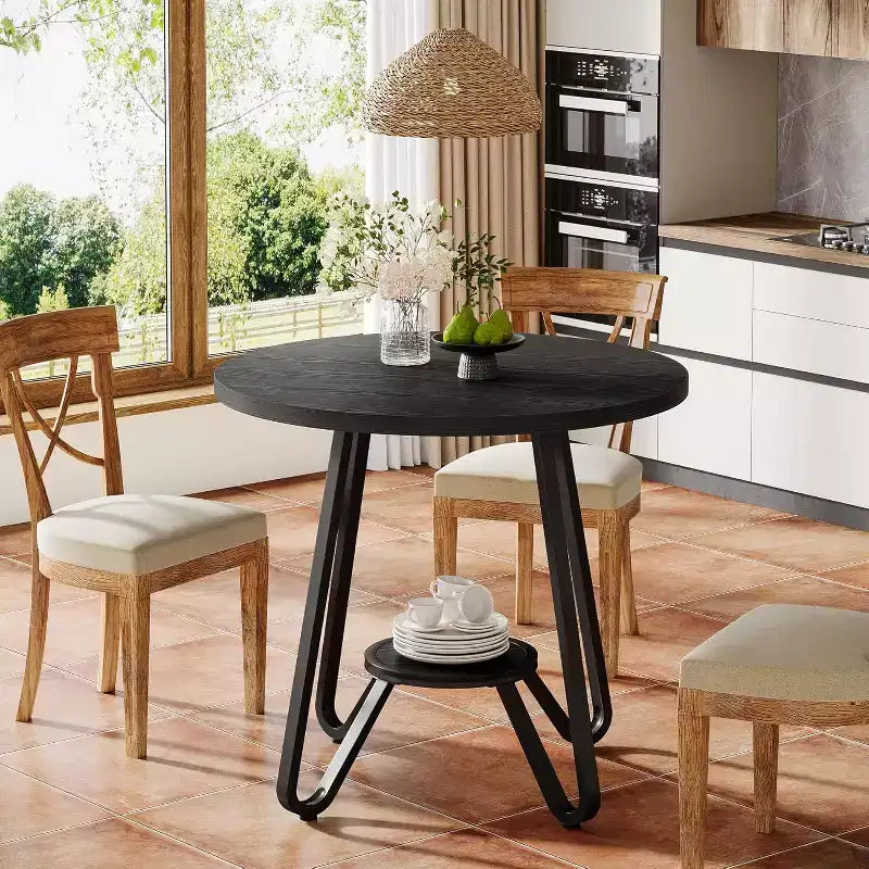31.5 Round Dining Table for 2 with Double Shelves, Small Kitchen Dinner Table for Dining Room, Apartment, Small Space